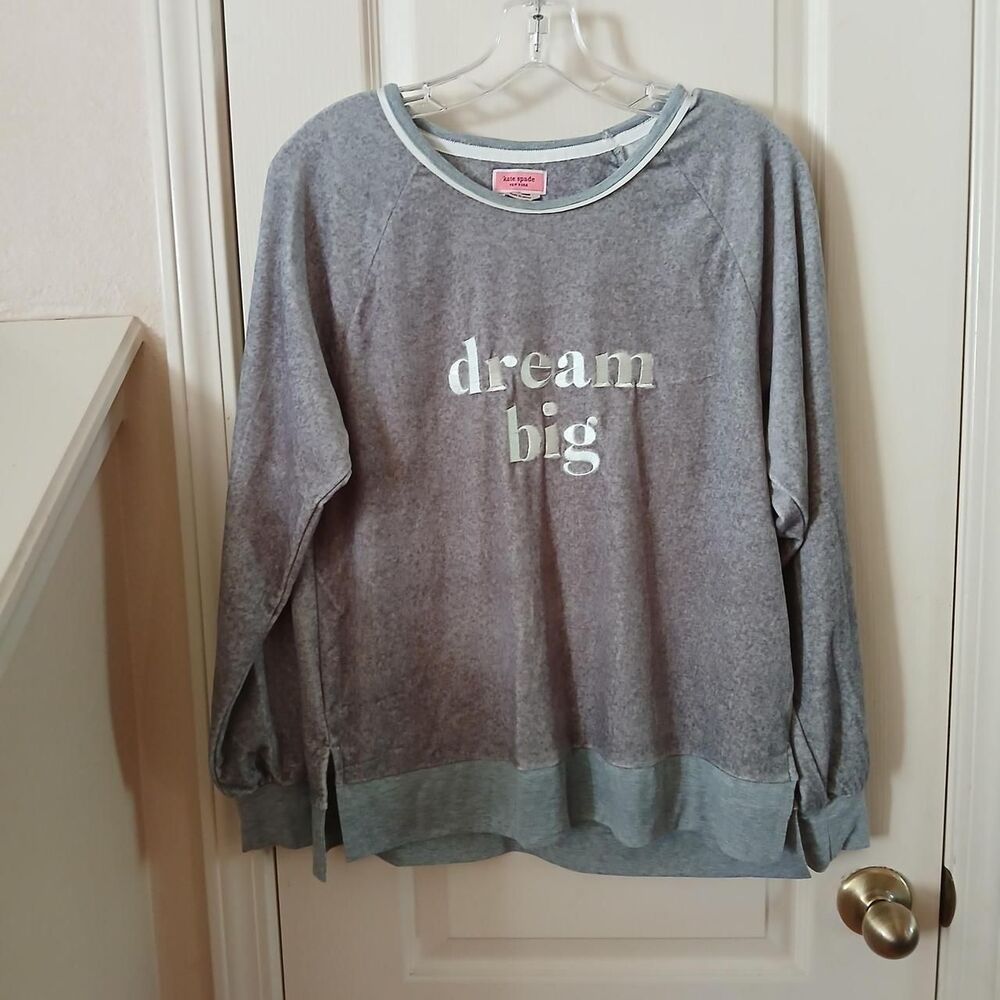 Kate Spade New York "Dream Big" Gray Fleece Sweatshirt M Loungewear Cozy Preppy